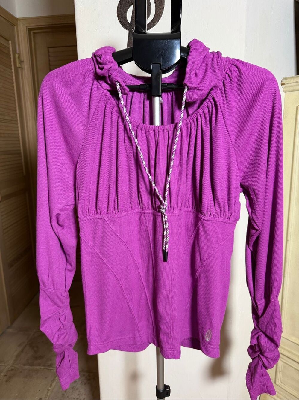NWOT Free People Movement ruched sleeve hooded top